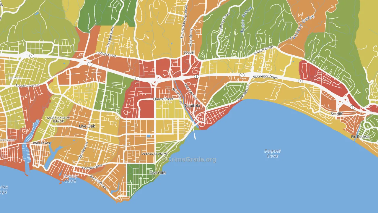 Capitola, CA Map of Theft Rates