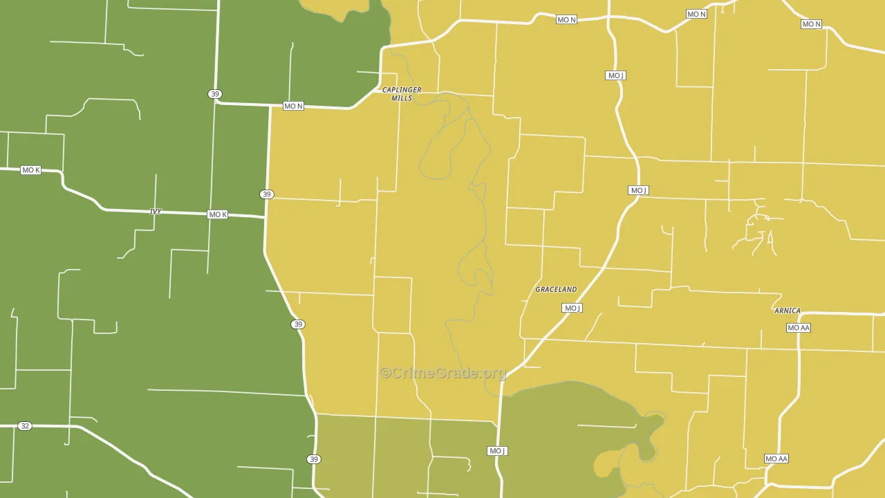 Caplinger Mills, MO Map of Theft Rates