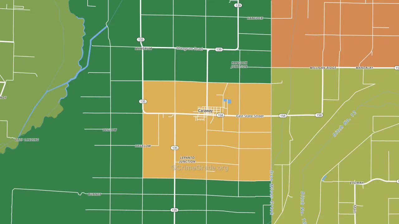 Caraway, AR Map of Theft Rates