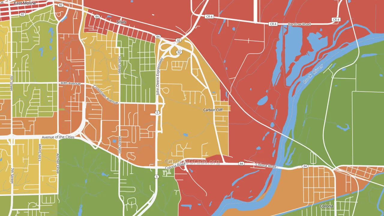 Carbon Cliff, IL Map of Theft Rates