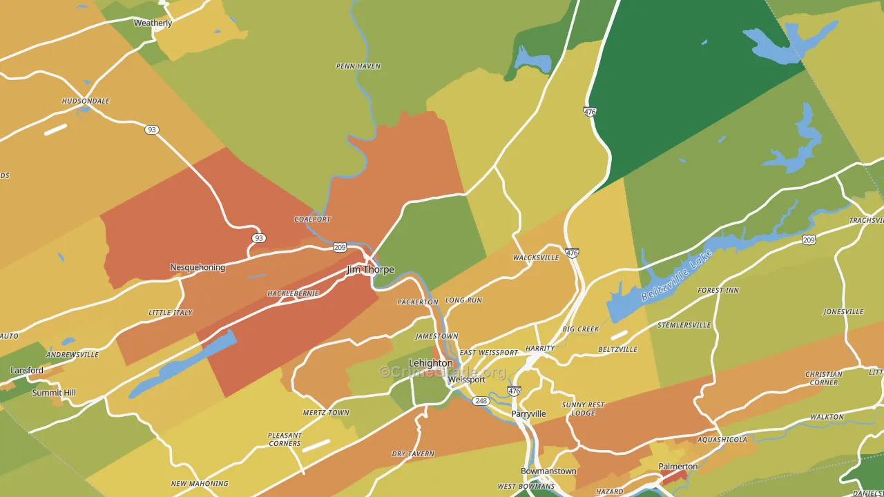 Carbon County, PA Map of Theft Rates