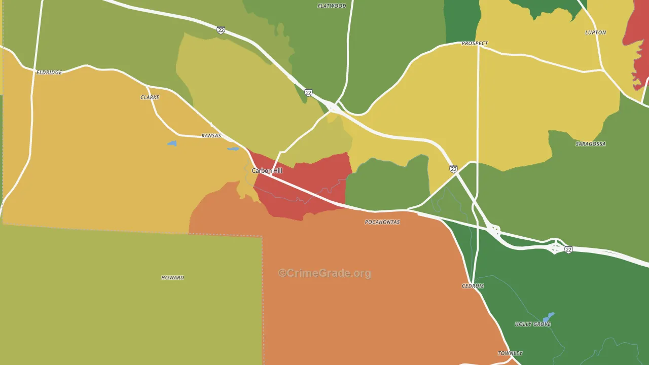 Carbon Hill, AL Map of Theft Rates