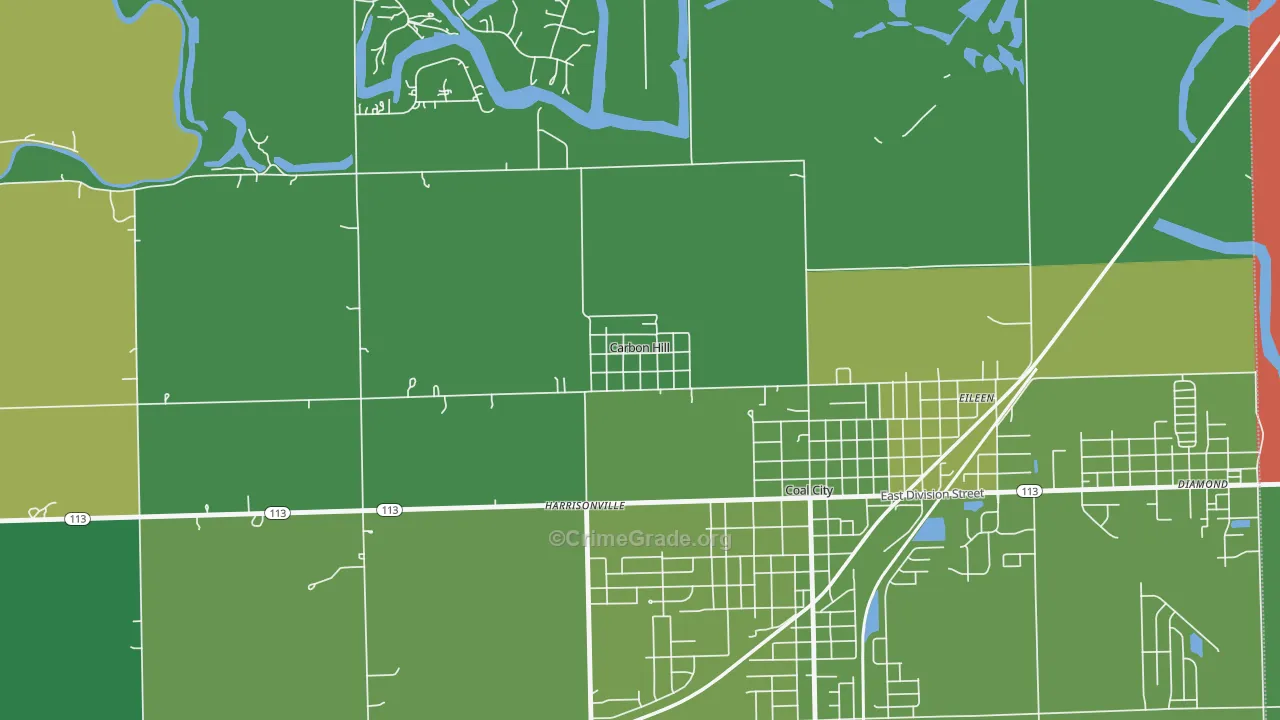 Carbon Hill, IL Map of Theft Rates
