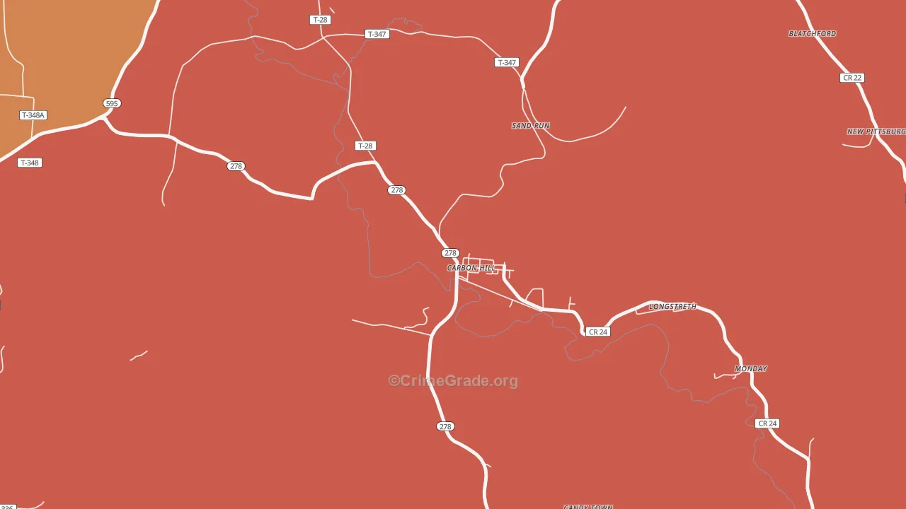 Carbon Hill, OH Map of Theft Rates