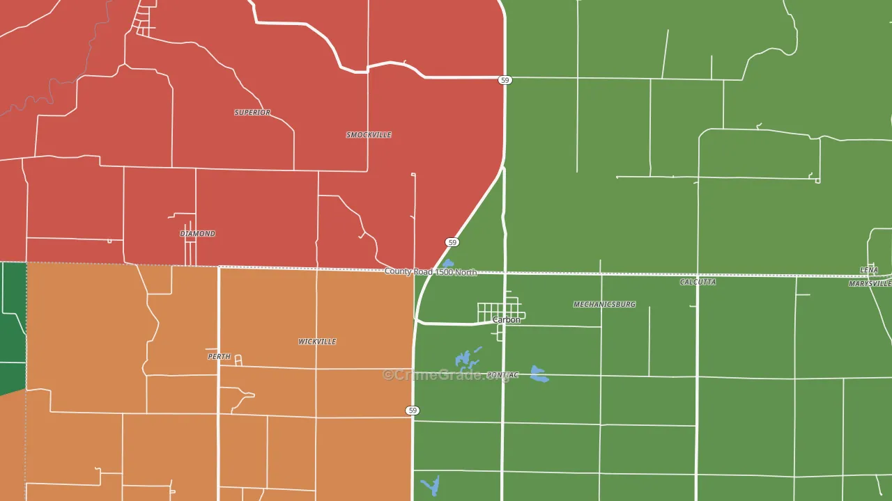 Carbon, IN Map of Theft Rates