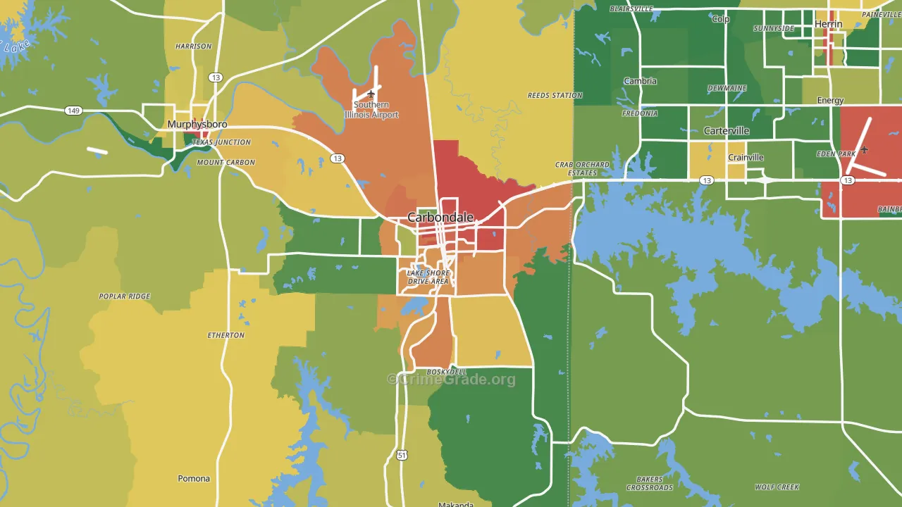 Carbondale, IL Map of Theft Rates
