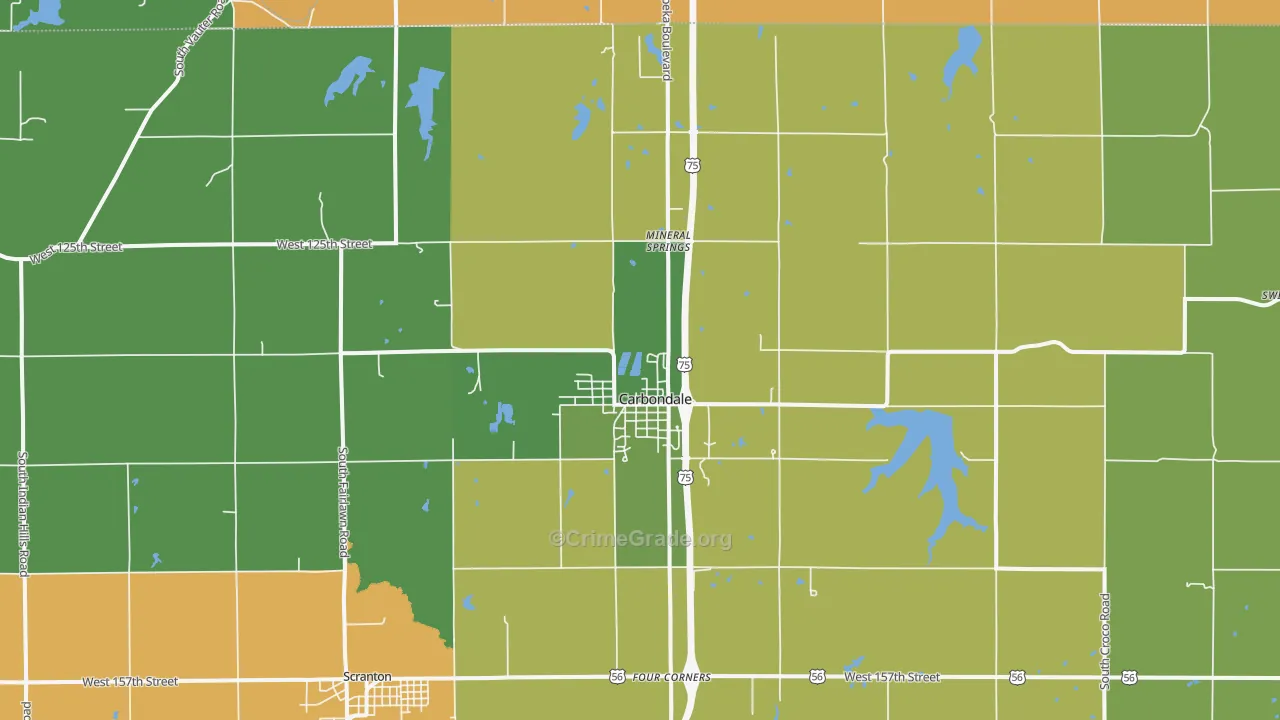 Carbondale, KS Map of Theft Rates