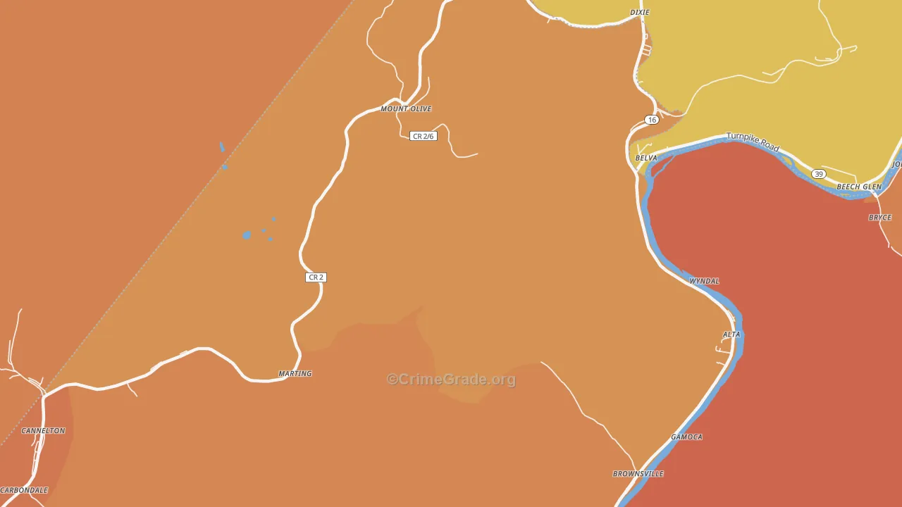 Carbondale, WV Map of Theft Rates