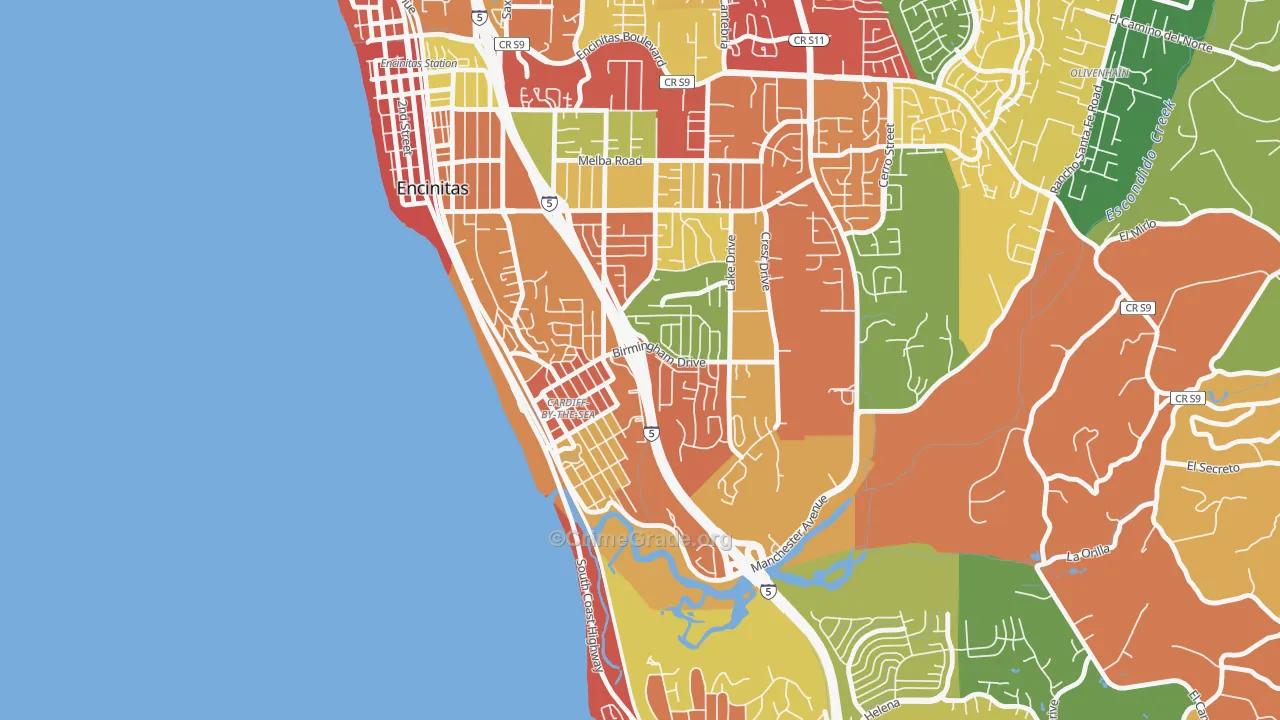 Cardiff By The Sea, CA Map of Theft Rates