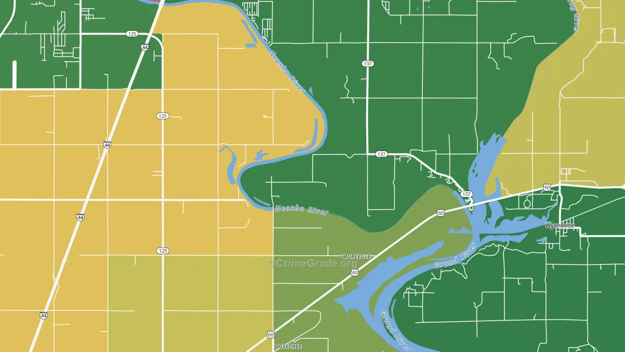 Cardin, OK Map of Theft Rates