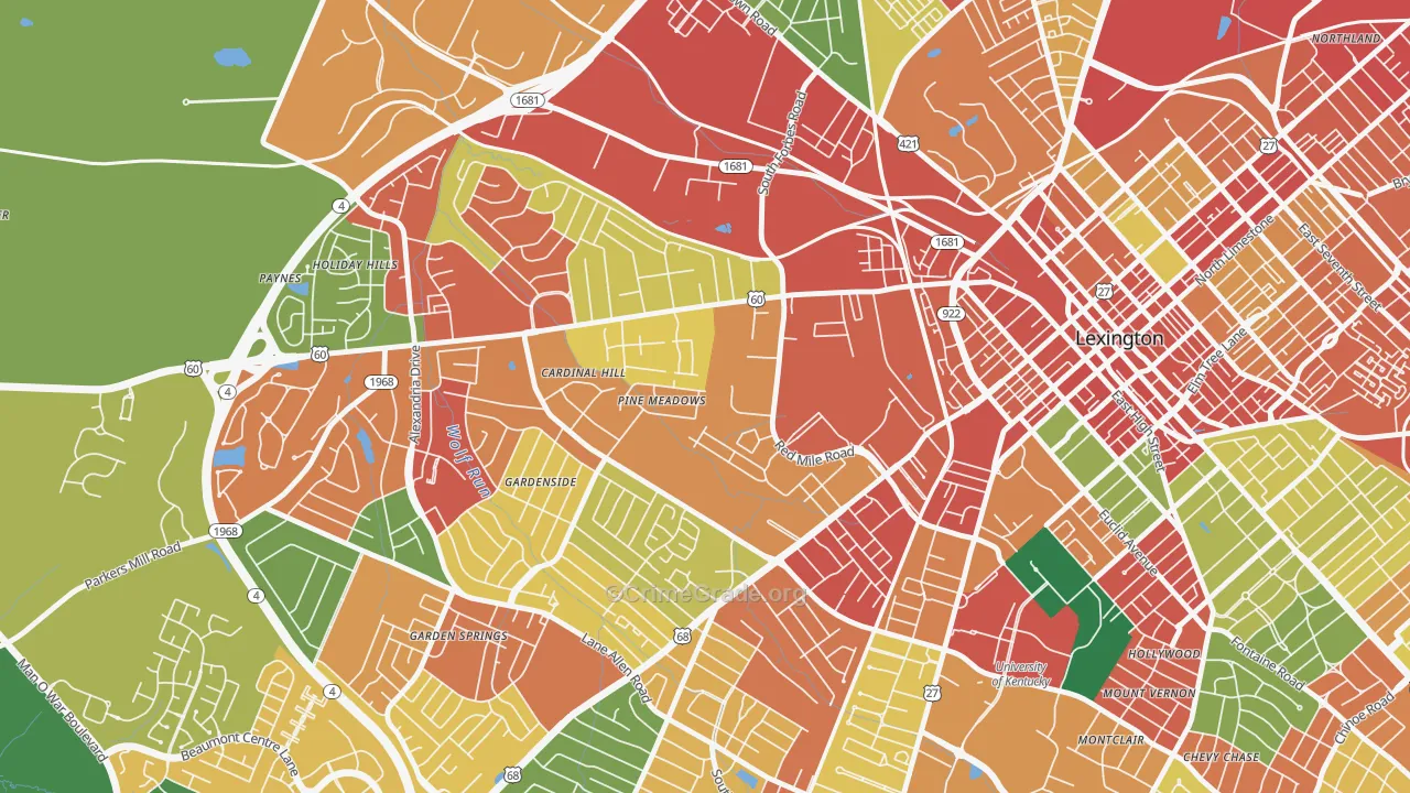 Cardinal Hill-Pine Meadow, Lexington, KY Map of Theft Rates