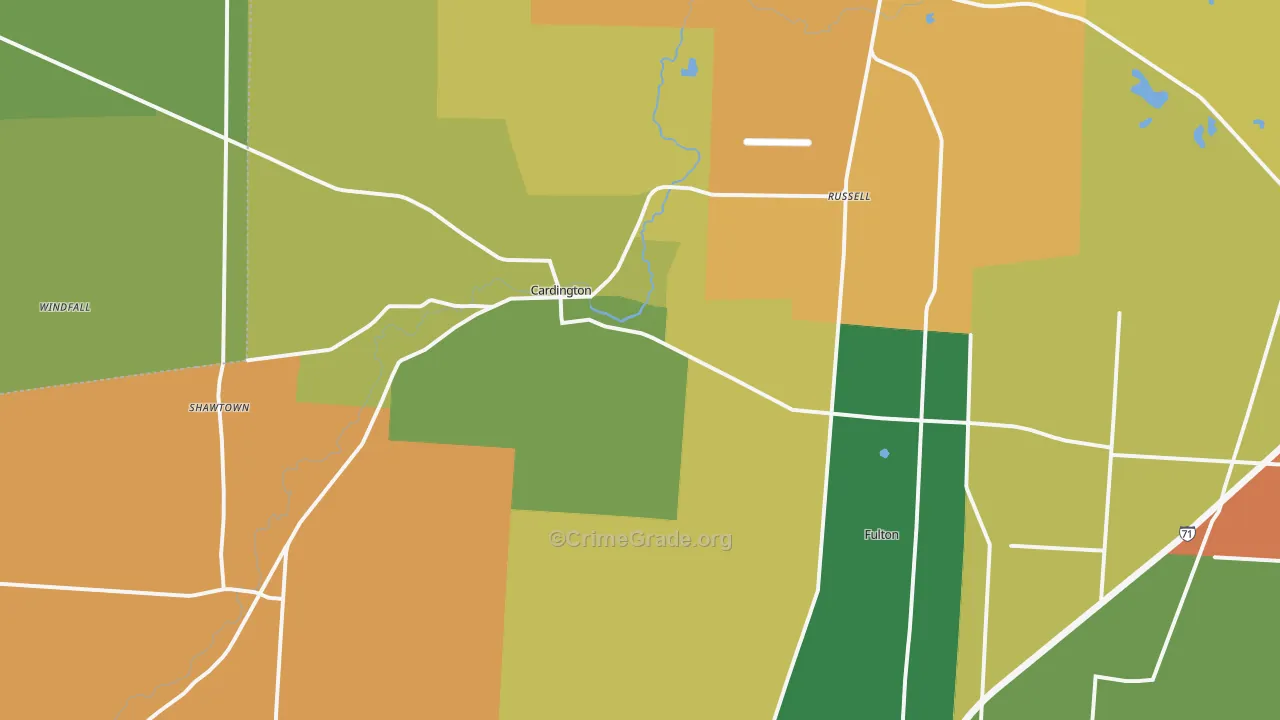 Cardington, OH Map of Theft Rates