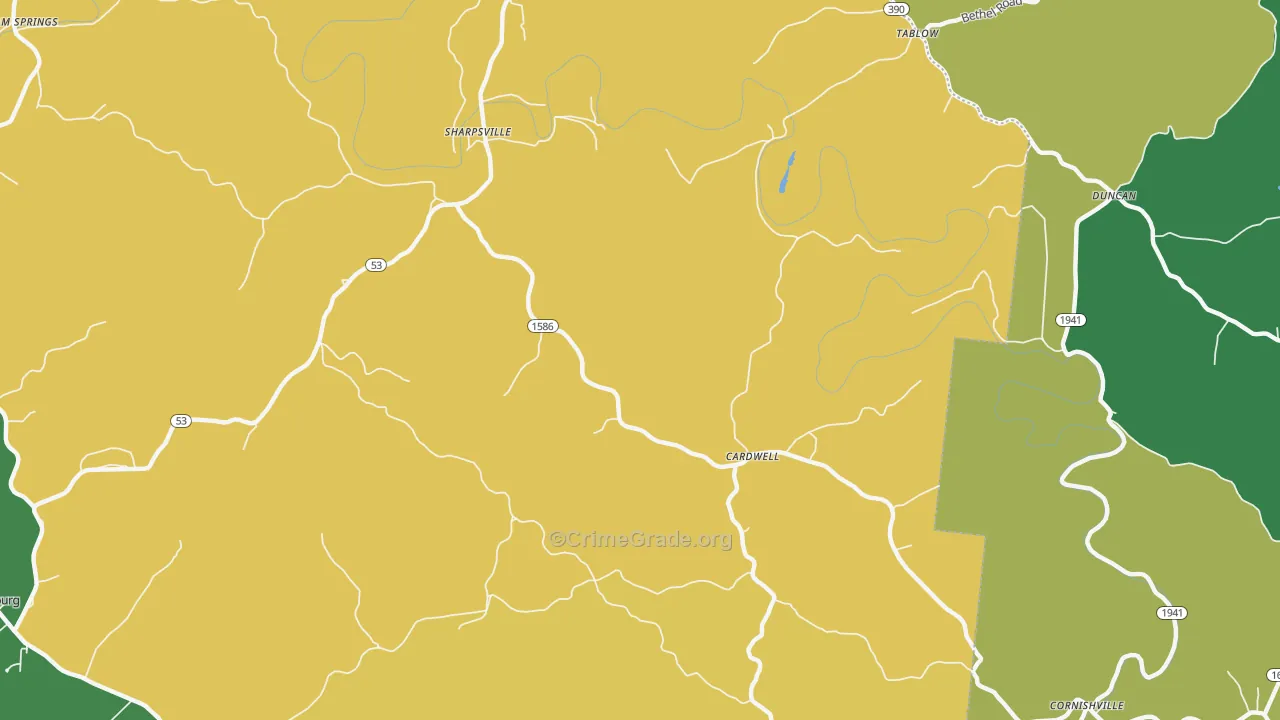 Cardwell, KY Map of Theft Rates