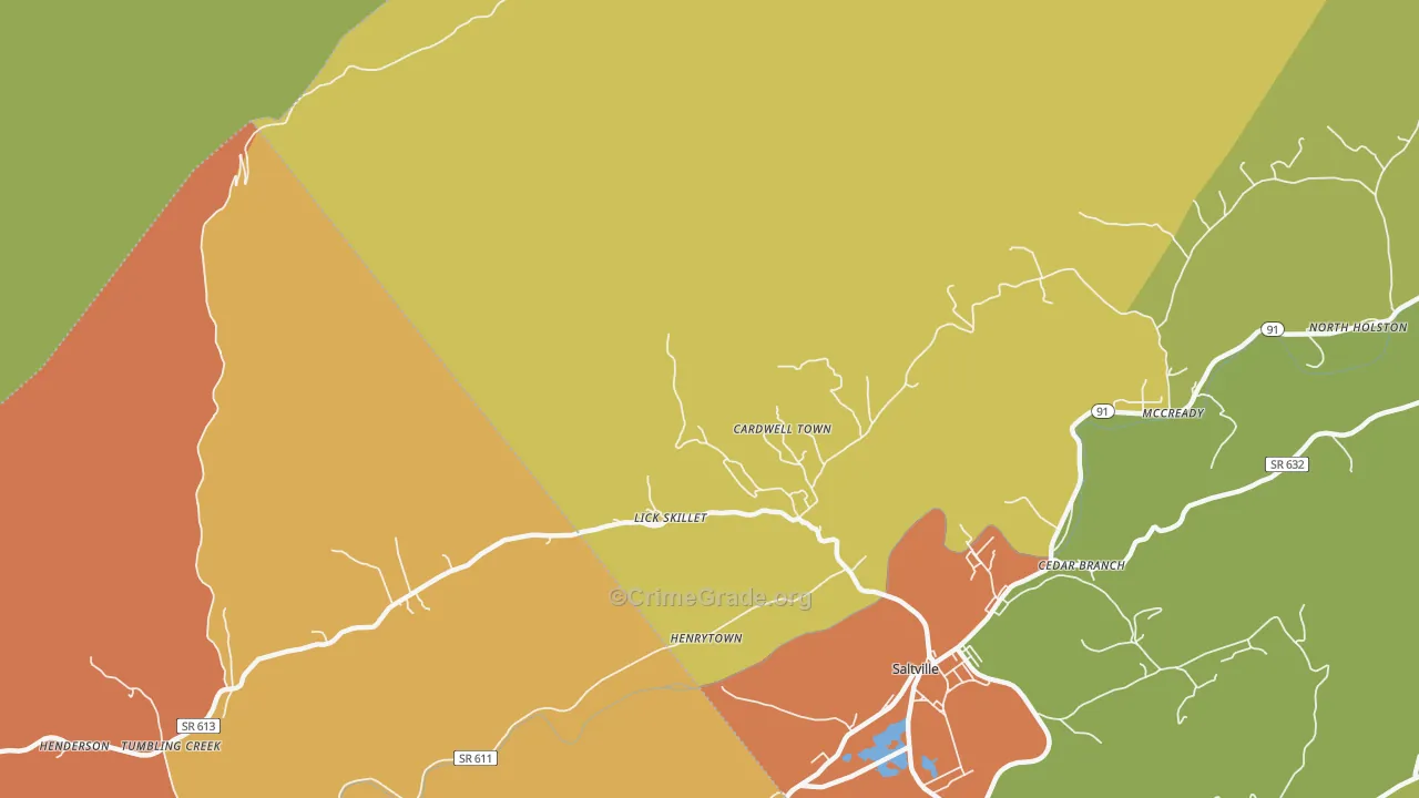 Cardwell Town, VA Map of Theft Rates