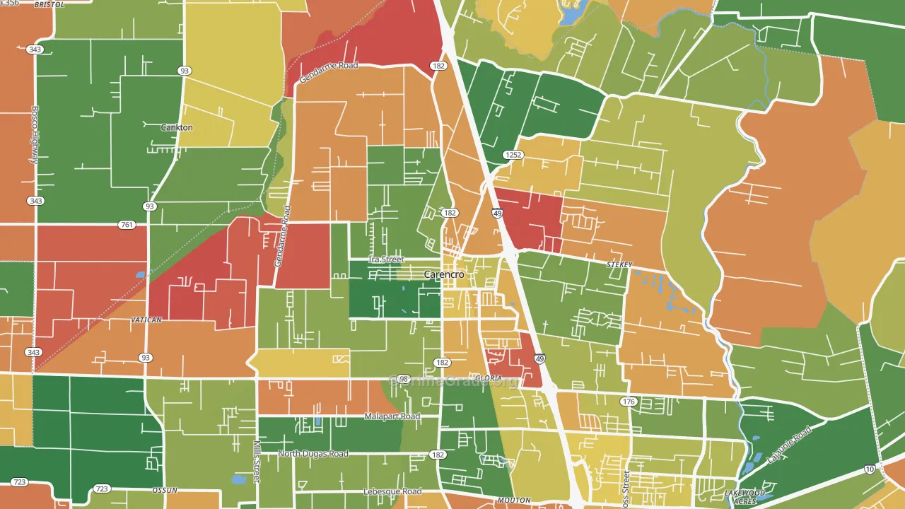 Carencro, LA Map of Theft Rates