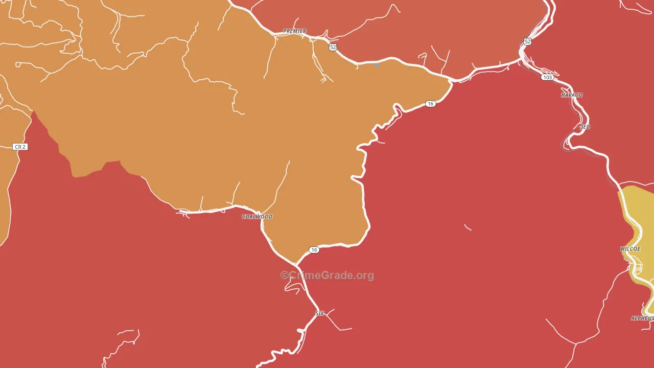 Caretta, WV Map of Theft Rates