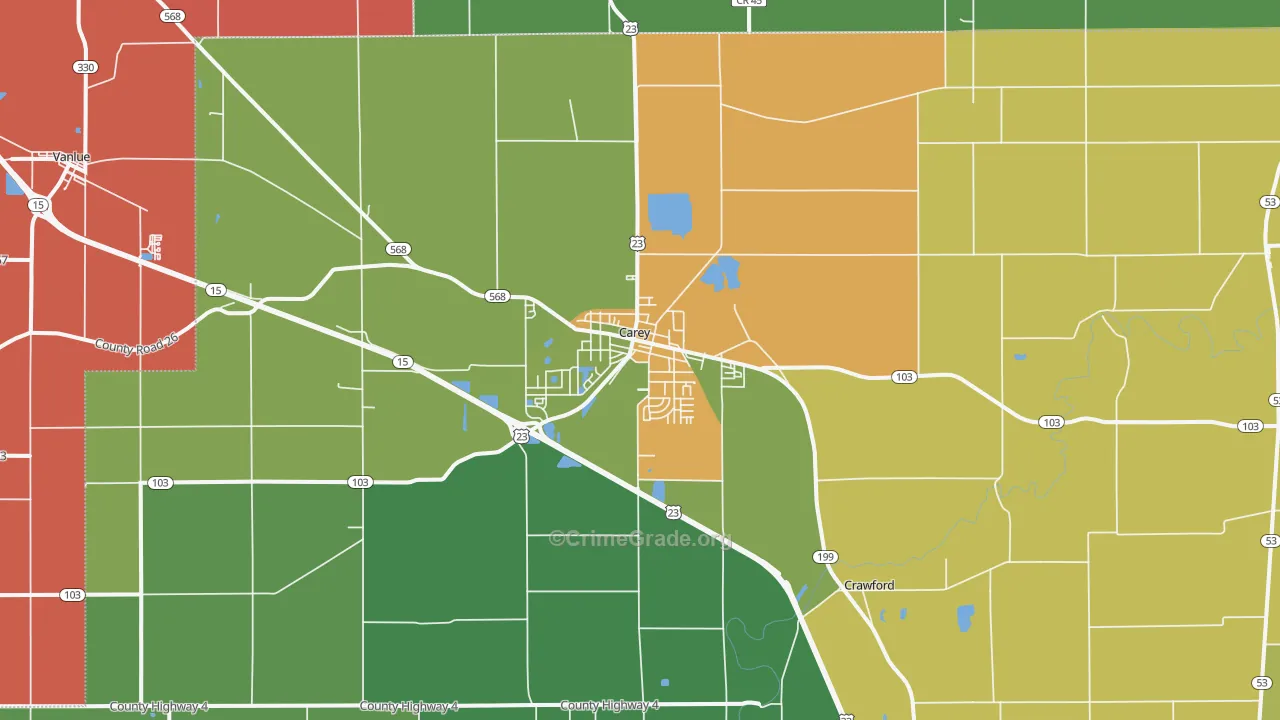 Carey, OH Map of Theft Rates
