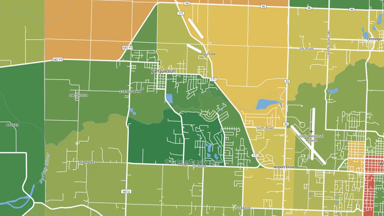 Carl Junction, MO Map of Theft Rates