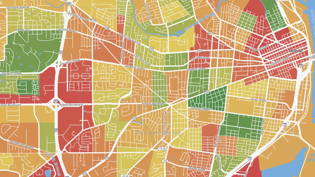 Carlen, Mobile, AL Map of Theft Rates