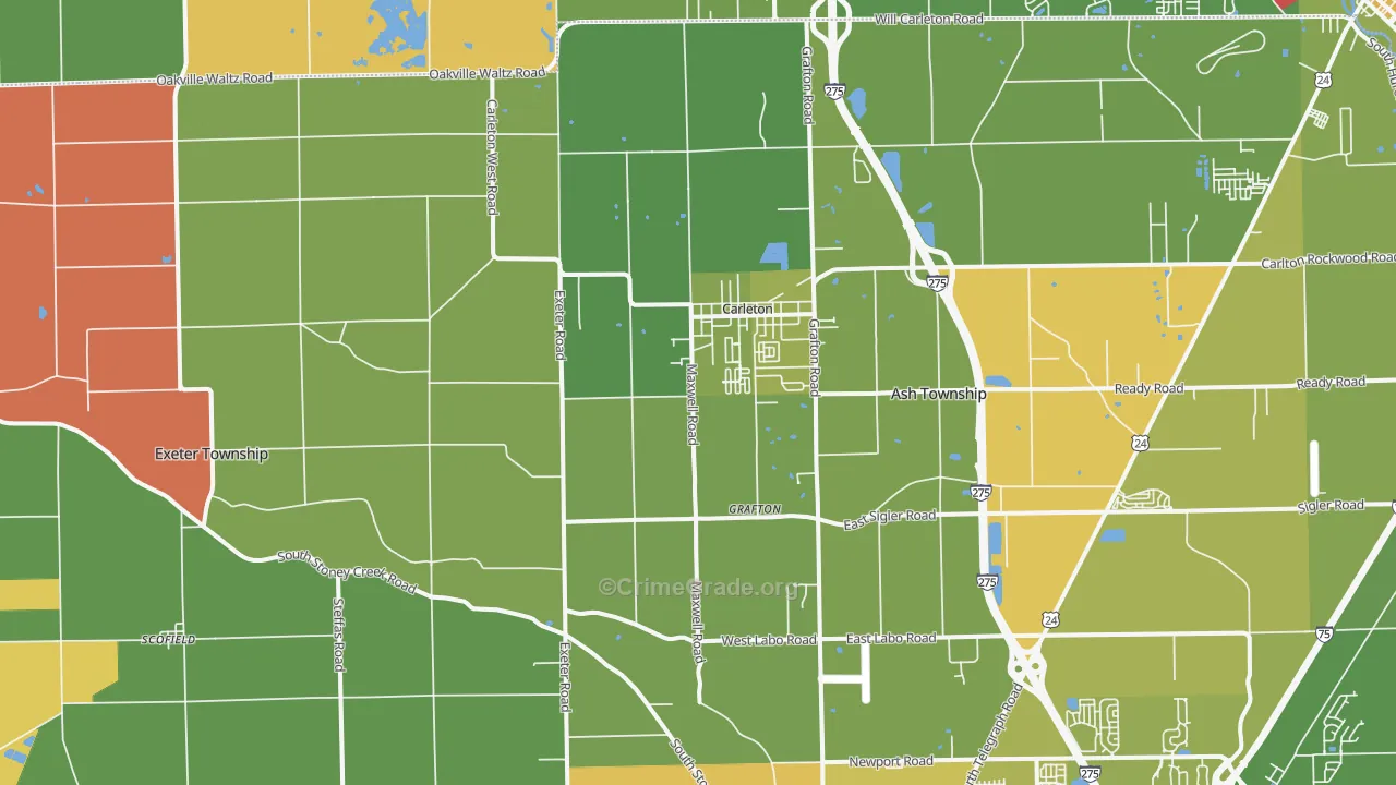 Carleton, MI Map of Theft Rates