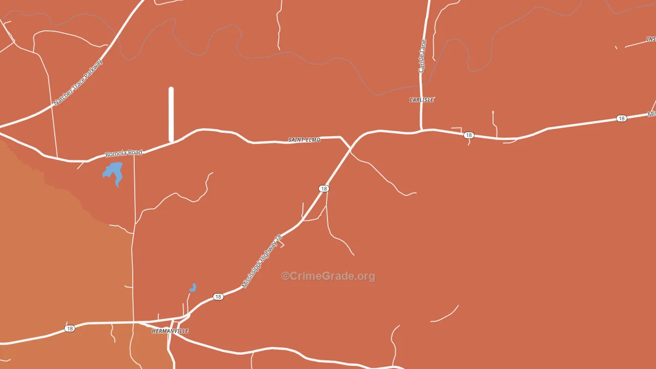 Carlisle, MS Map of Theft Rates