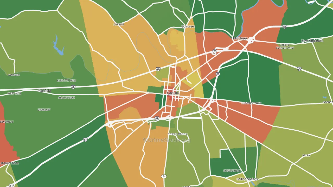 Carlisle, PA Map of Theft Rates