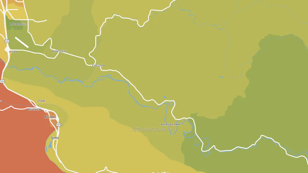 Carlotta, CA Map of Theft Rates
