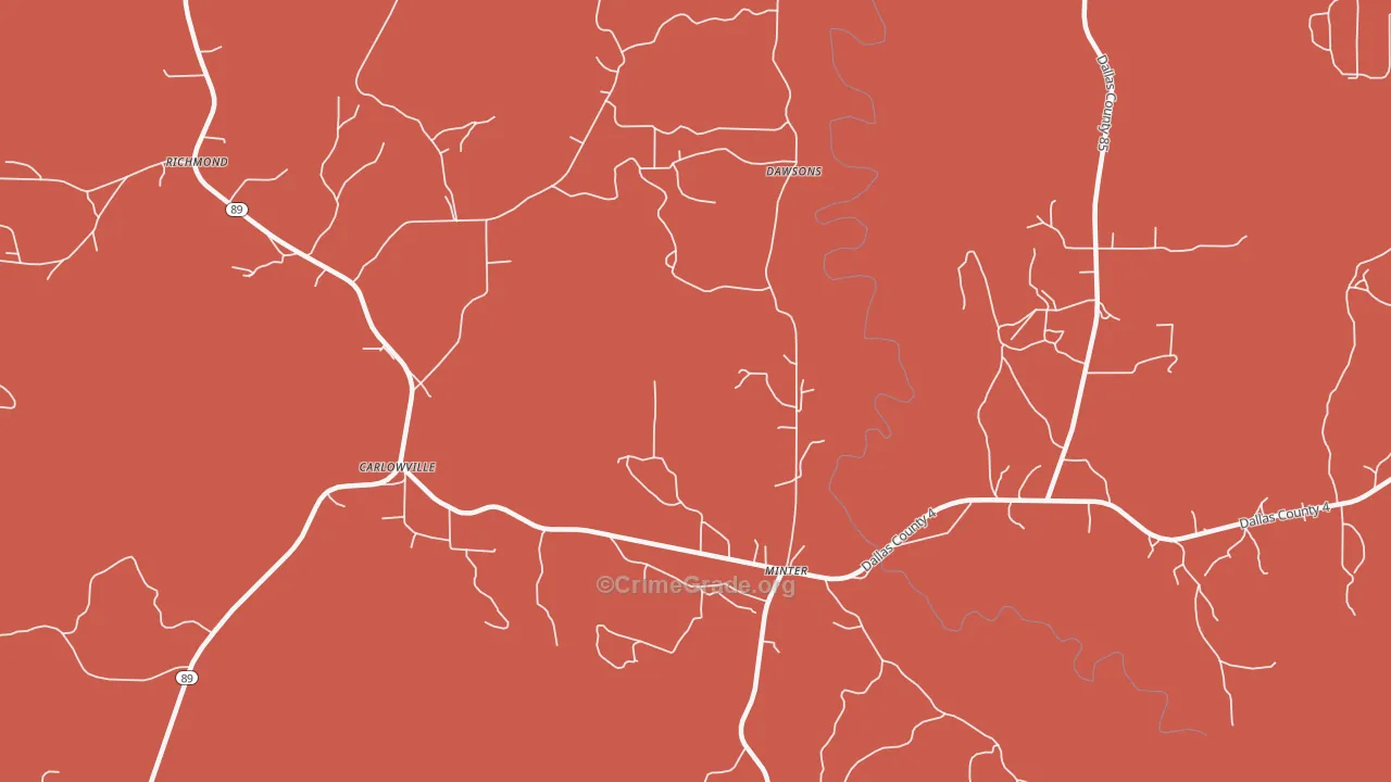 Carlowville, AL Map of Theft Rates