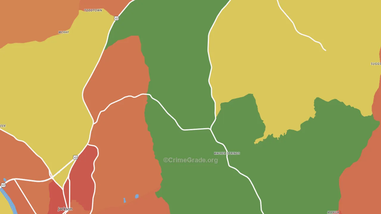 Carlton, AL Map of Theft Rates