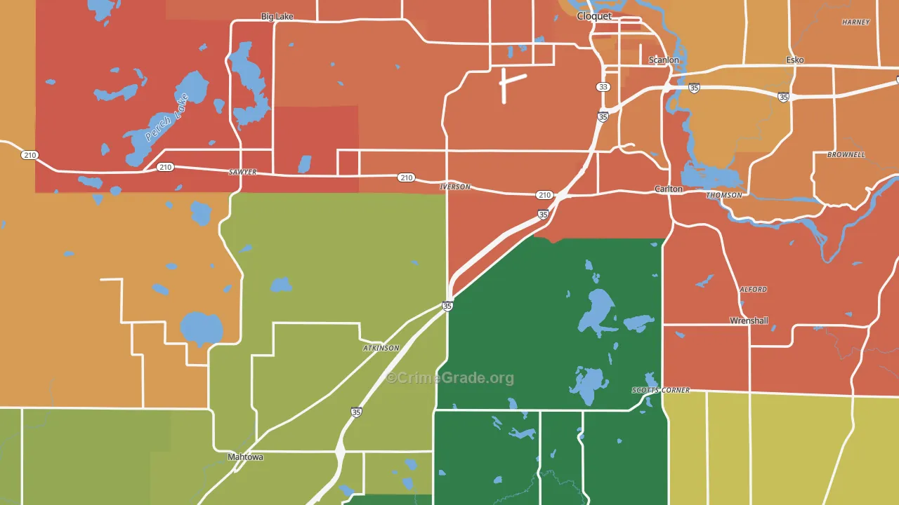 Carlton County, MN Map of Theft Rates