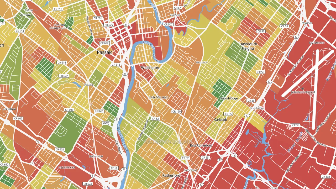 Carlton Hill, Wallington, NJ Map of Theft Rates