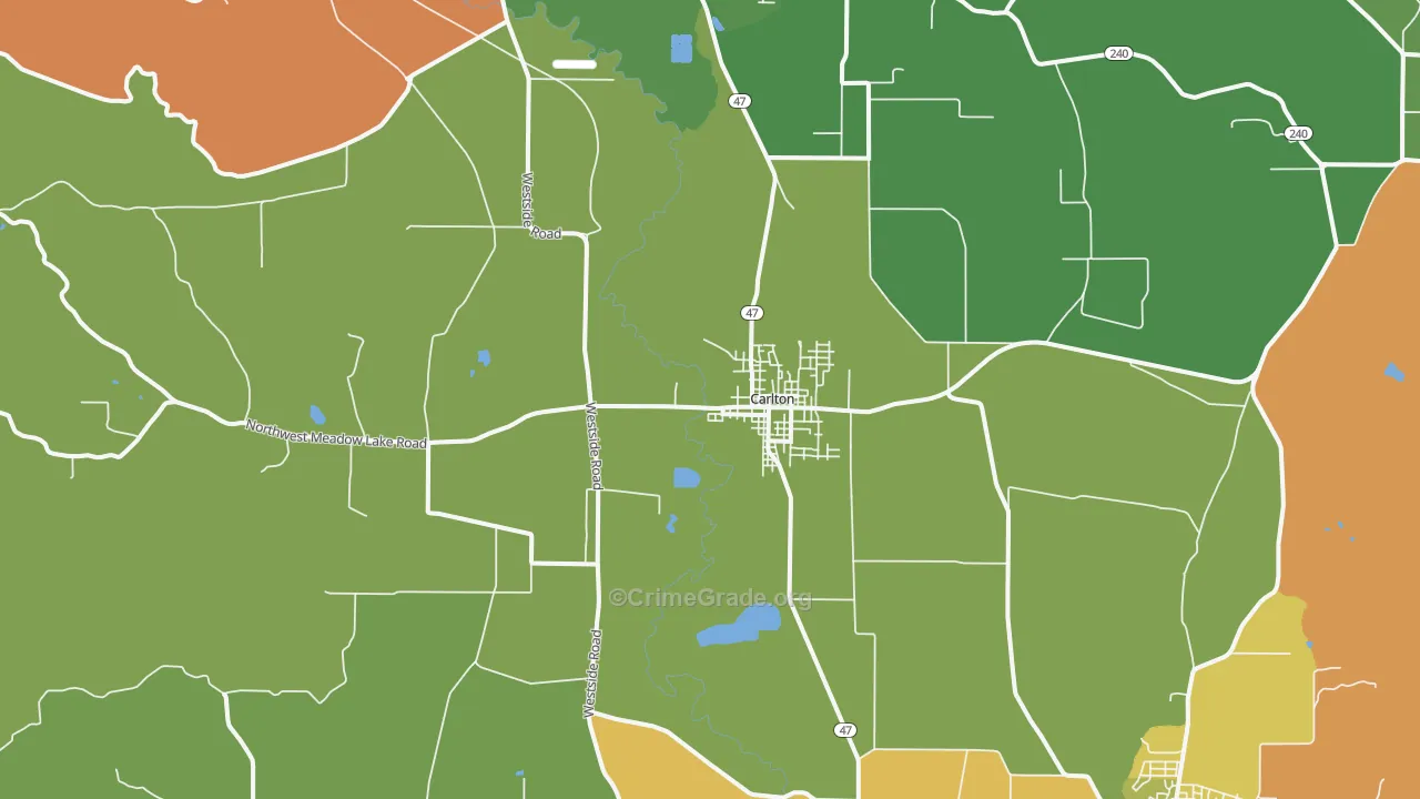 Carlton, OR Map of Theft Rates