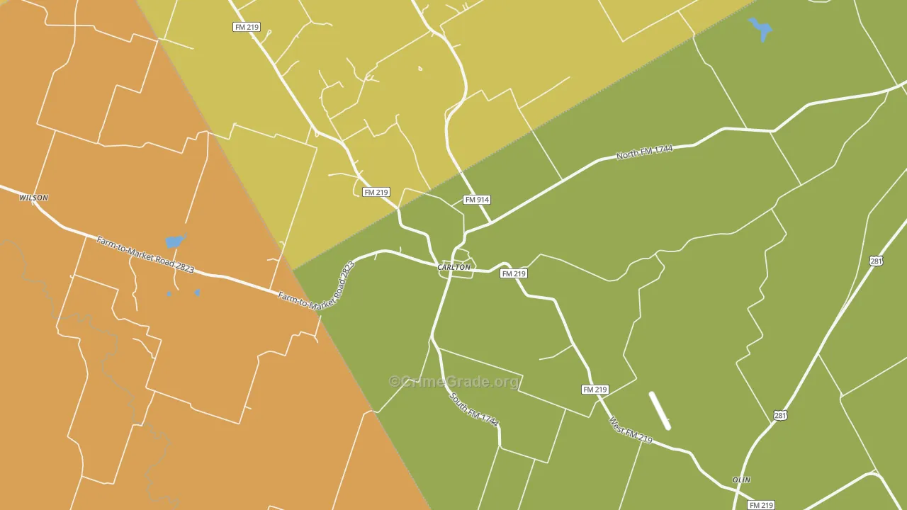 Carlton, TX Map of Theft Rates