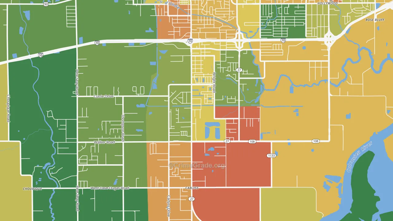 Carlyss, LA Map of Theft Rates