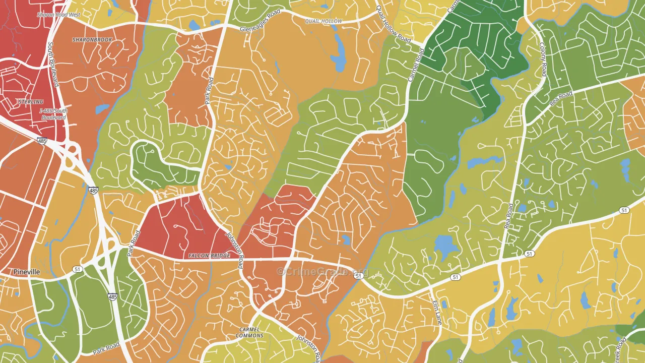 Carmel, Charlotte, NC Map of Theft Rates
