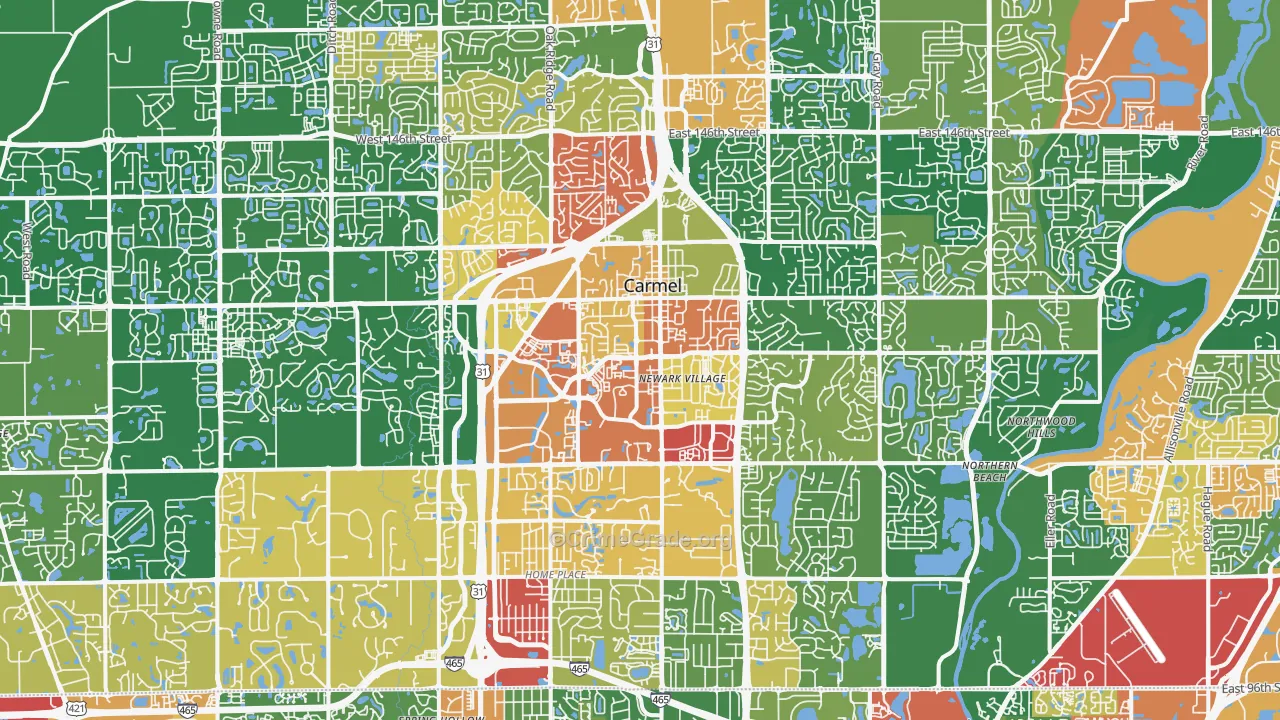 Carmel, IN Map of Theft Rates