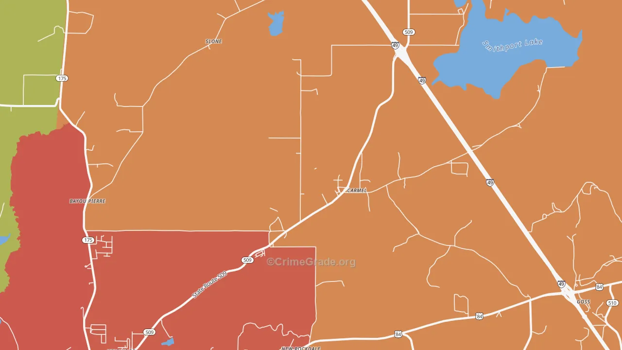 Carmel, LA Map of Theft Rates