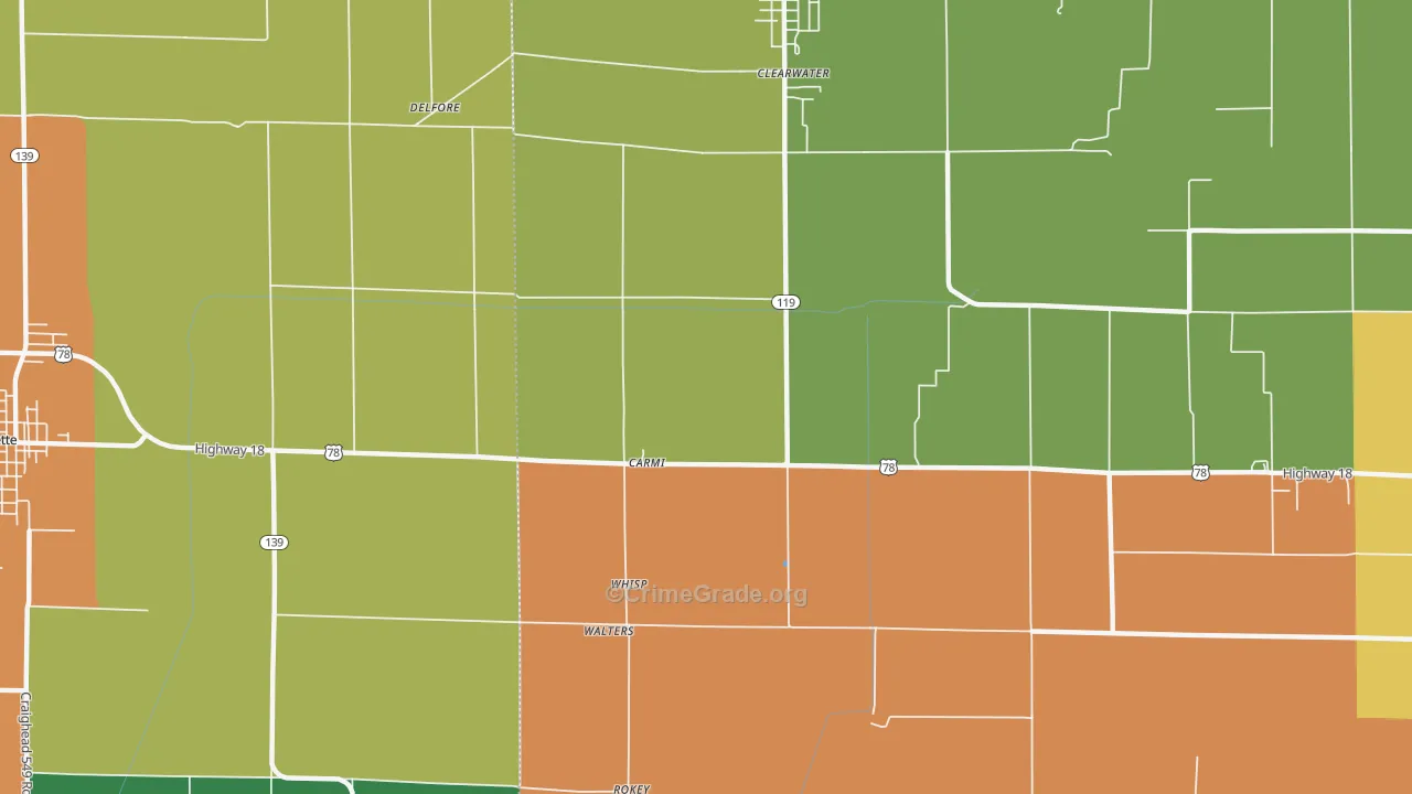 Carmi, AR Map of Theft Rates