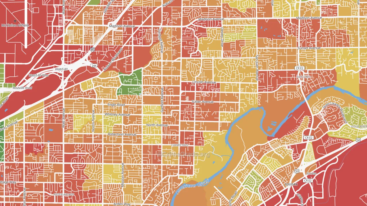 Carmichael, CA Map of Theft Rates