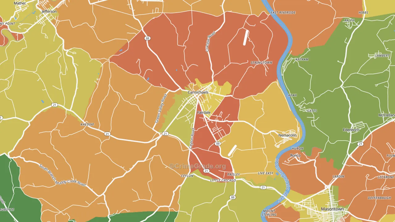 Carmichaels, PA Map of Theft Rates