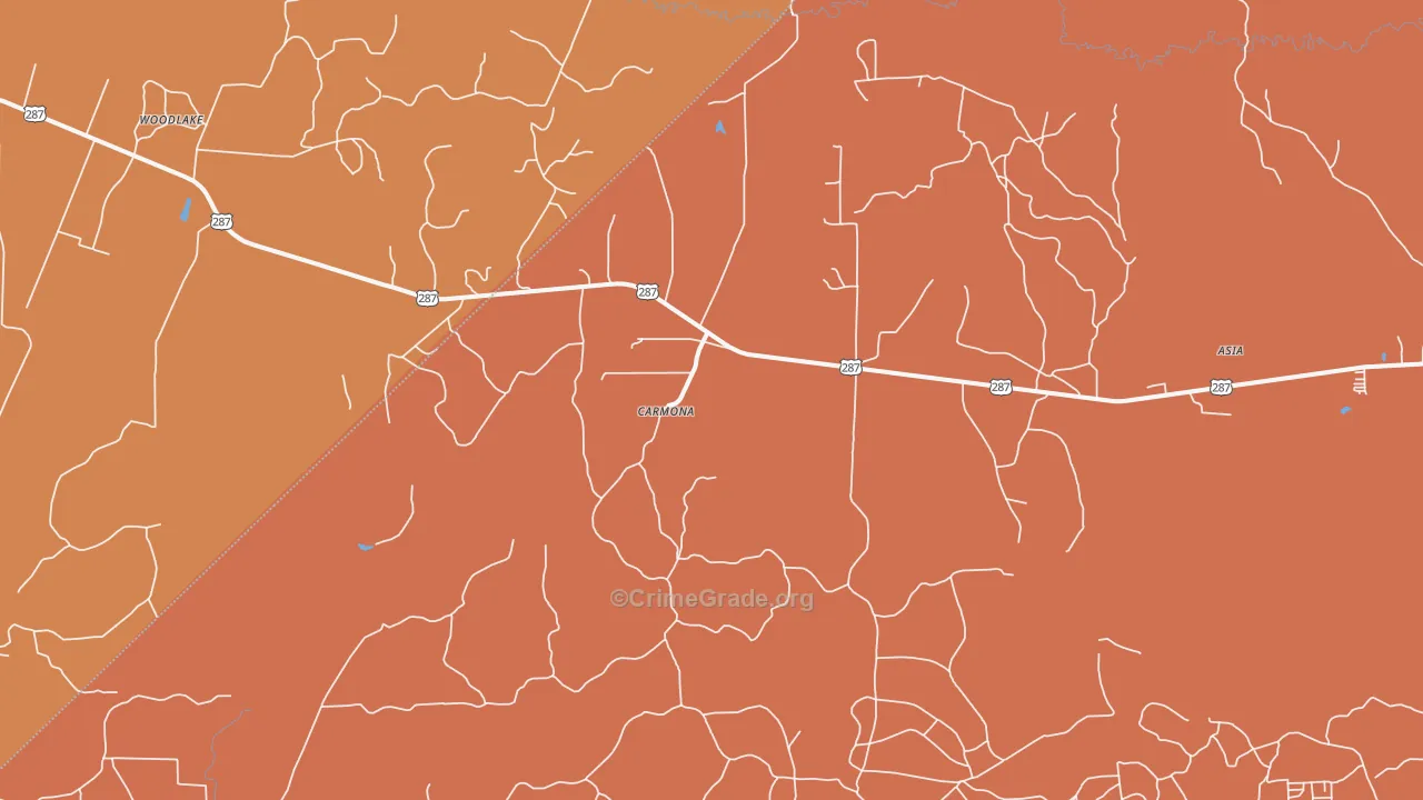 Carmona, TX Map of Theft Rates