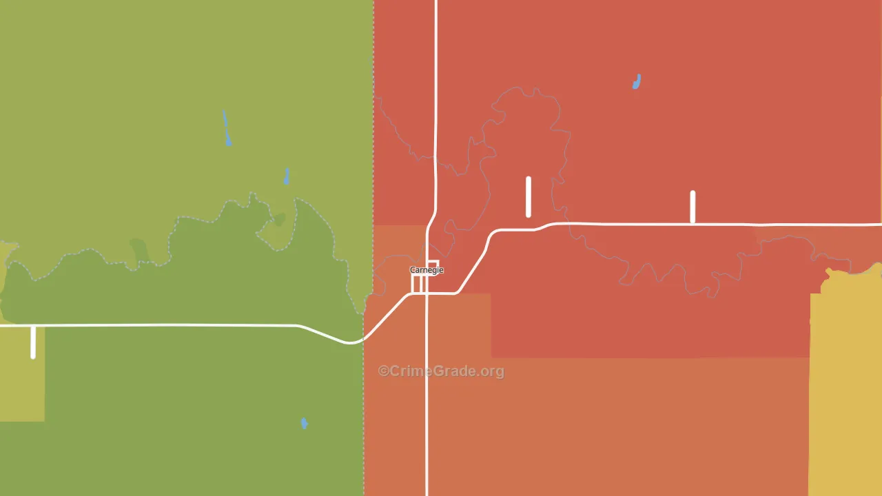 Carnegie, OK Map of Theft Rates