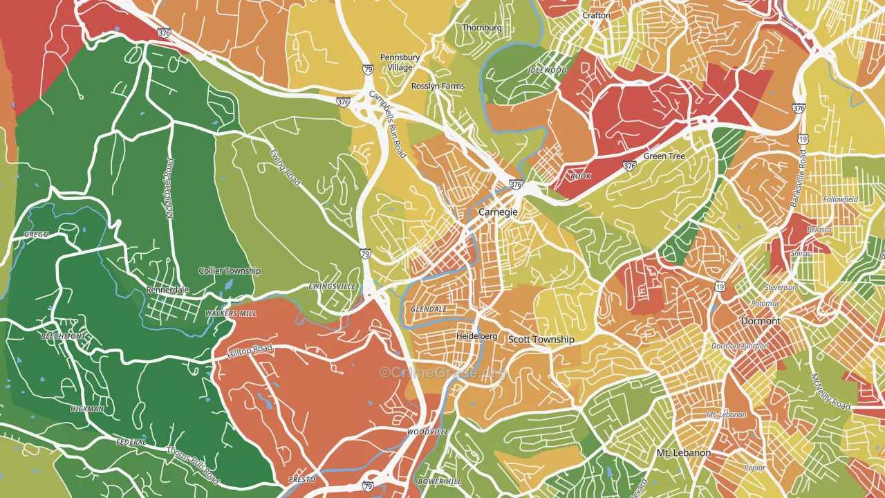 Carnegie, PA Map of Theft Rates