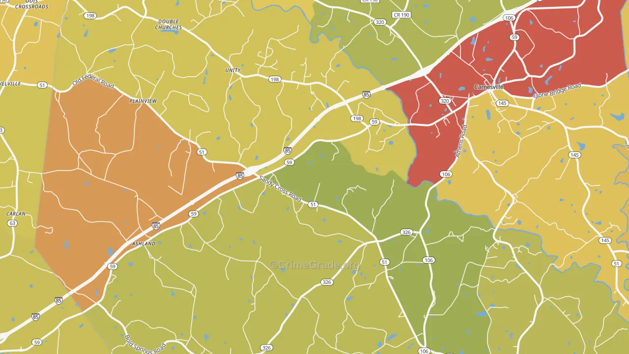 Carnesville, GA Map of Theft Rates