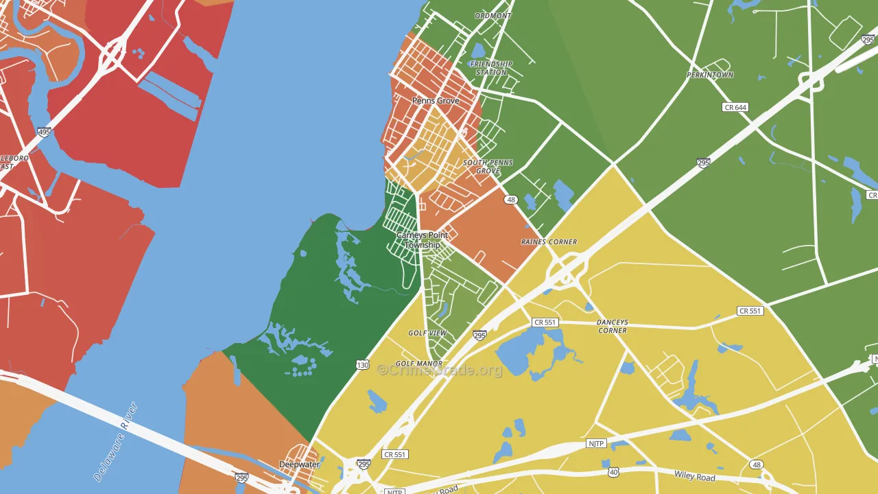 Carneys Point, NJ Map of Theft Rates
