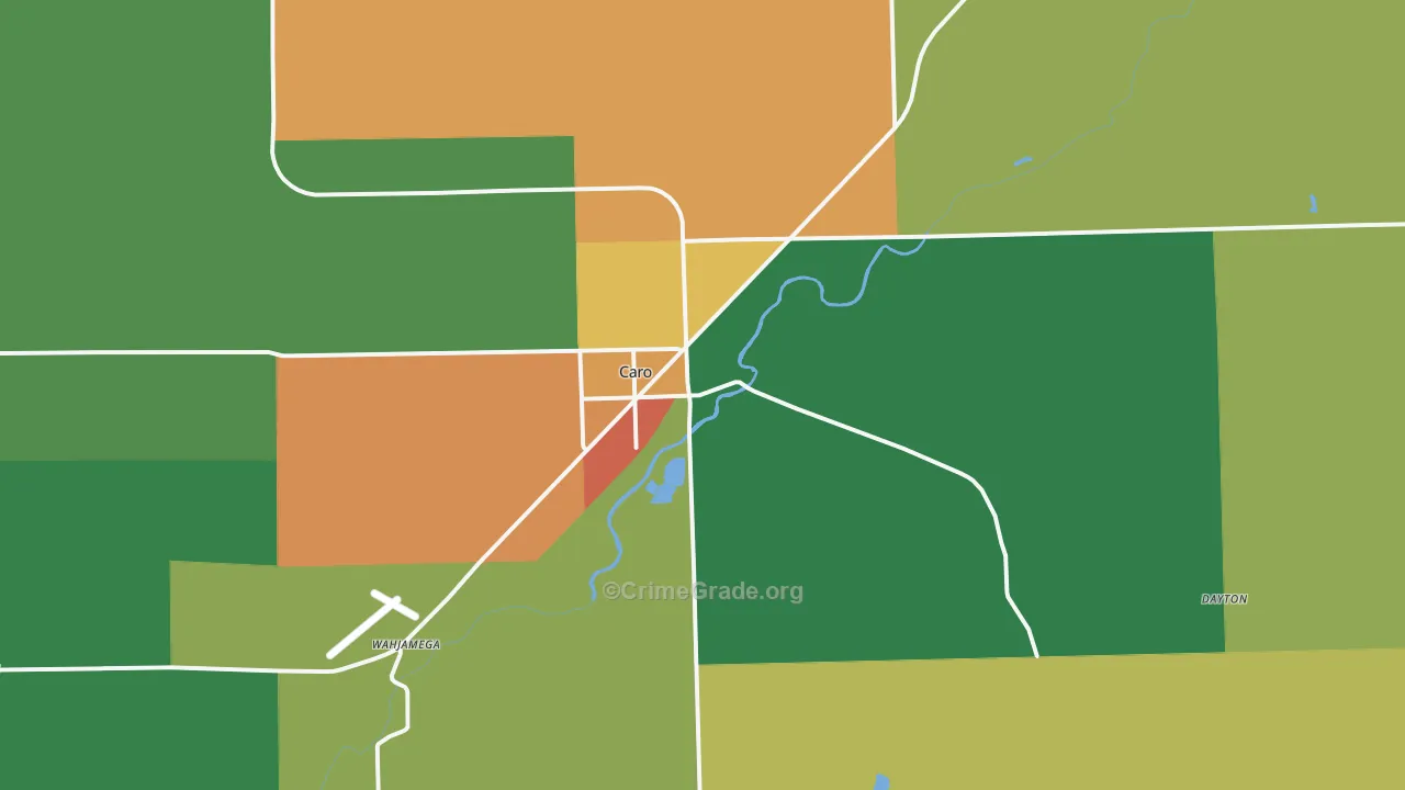 Caro, MI Map of Theft Rates
