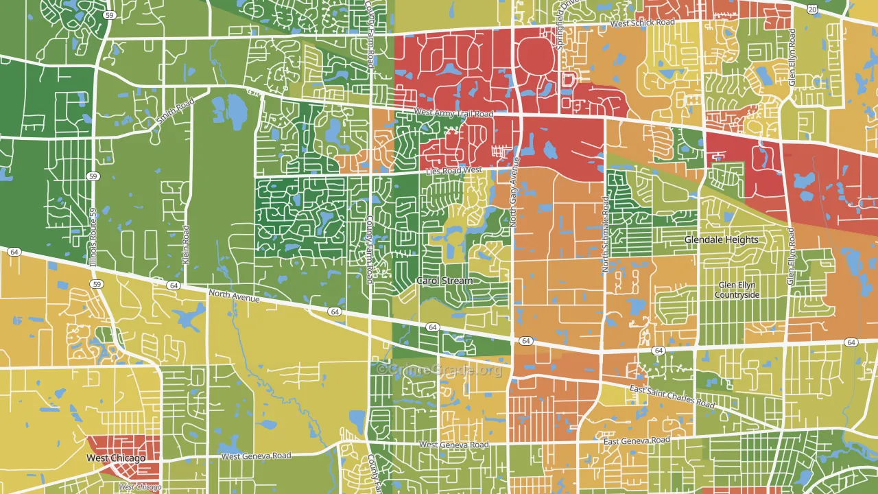 Carol Stream, IL Map of Theft Rates