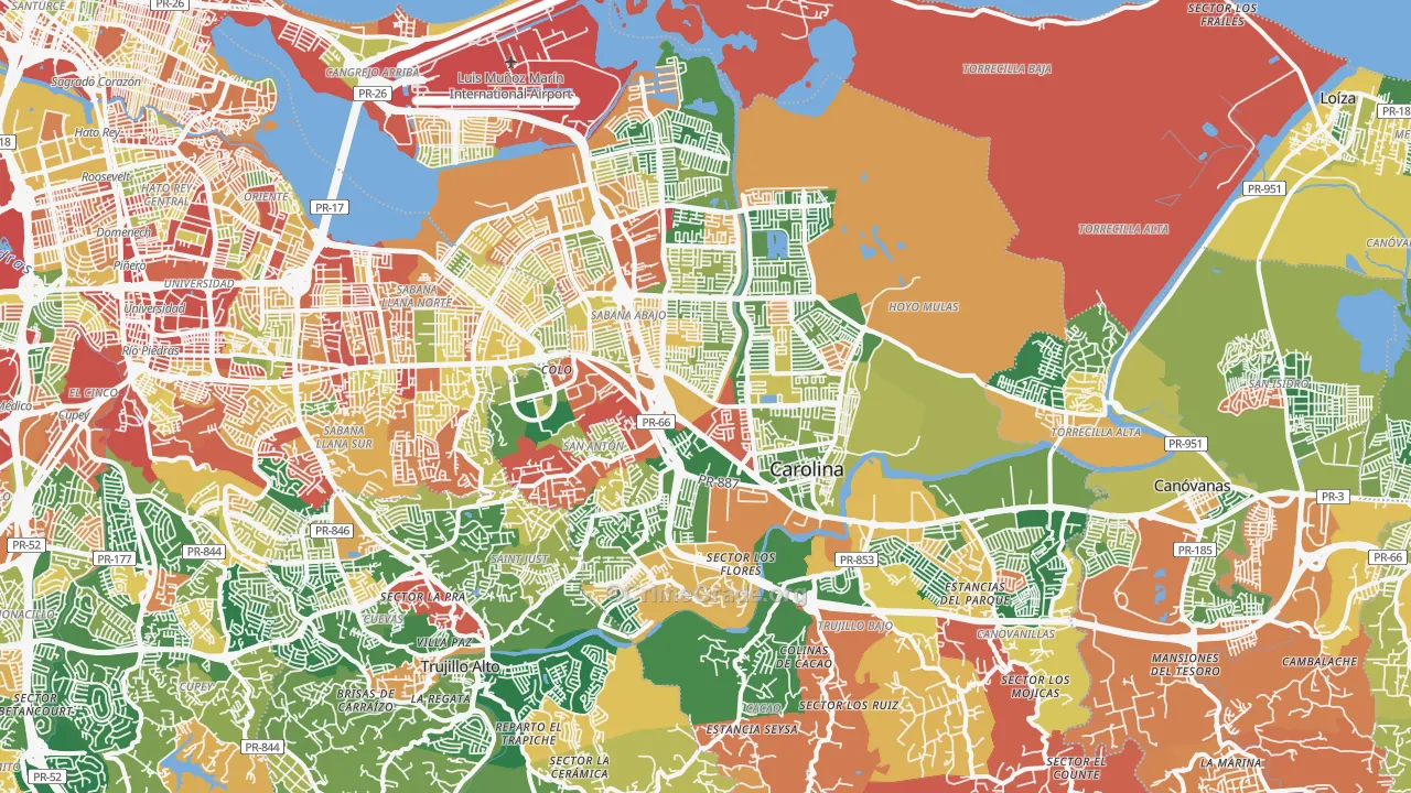 Carolina Municipio, PR Map of Theft Rates