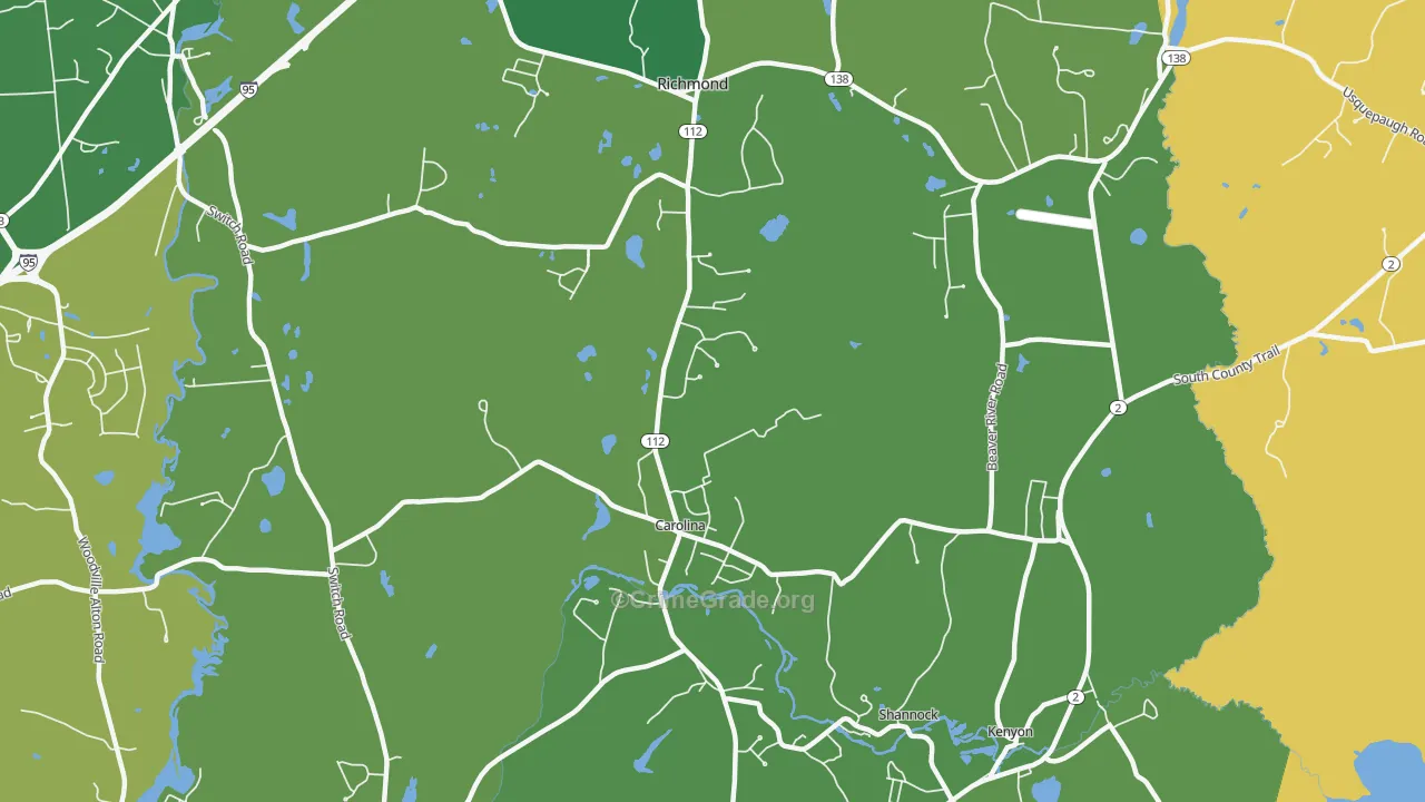 Carolina, RI Map of Theft Rates