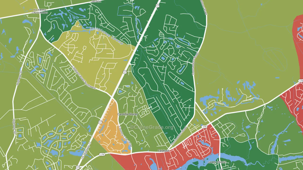 Carolina Shores, NC Map of Theft Rates